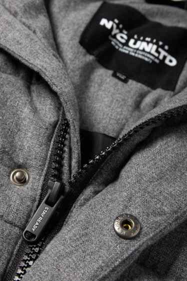 Kinder Jungen - Steppjacke mit Kapuze - wasserabweisend - grau