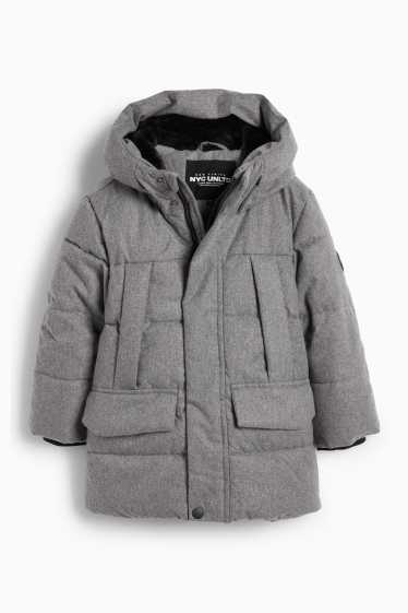 Kinder Jungen - Steppjacke mit Kapuze - wasserabweisend - grau