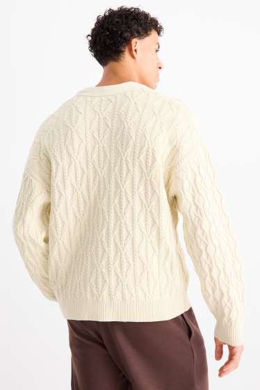 Herren - Strickjacke - Zopfmuster - cremefarben