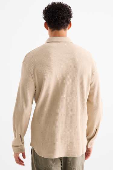 Hommes - Chemise - relaxed fit - col kent - finition texturée - beige