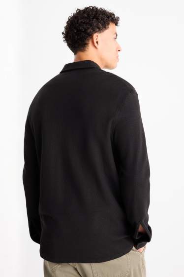 Heren - Overhemd - relaxed fit - kent - met structuur - zwart