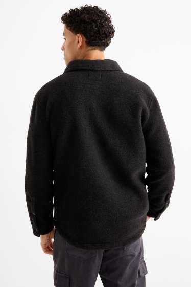 Bărbați - Jachetă tip cămașă - relaxed fit - guler Kent - negru