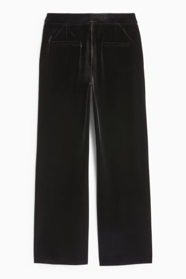 Femei - Pantaloni office din catifea - talie medie - wide leg - negru