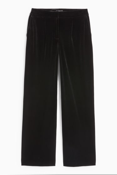 Femei - Pantaloni office din catifea - talie medie - wide leg - negru