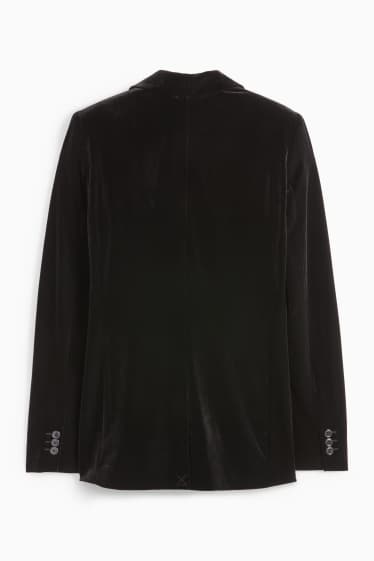 Damen - Samt-Longblazer - Regular Fit - schwarz