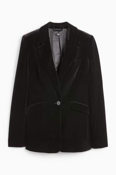 Damen - Samt-Longblazer - Regular Fit - schwarz