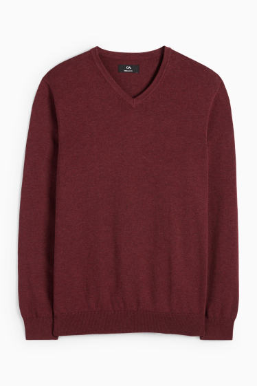Herren - Set - Pullover mit V-Ausschnitt und Businesshemd - 2 teilig - dunkelrot