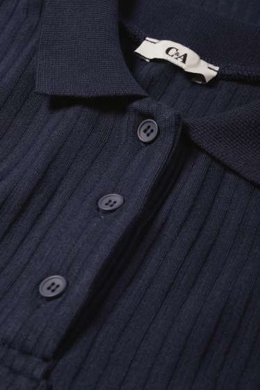 Women - Polo shirt - slim fit - ribbed - dark blue