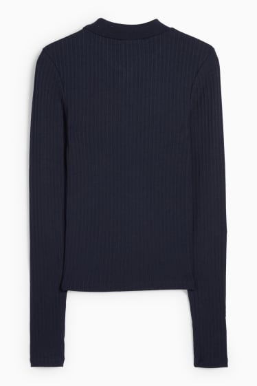Women - Polo shirt - slim fit - ribbed - dark blue
