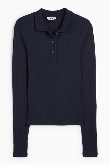 Women - Polo shirt - slim fit - ribbed - dark blue