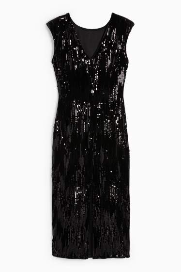 Donna - Vestito in velluto con paillettes - straight fit - nero