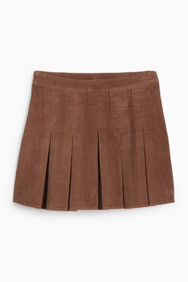 Damen - Cord-Faltenrock - braun