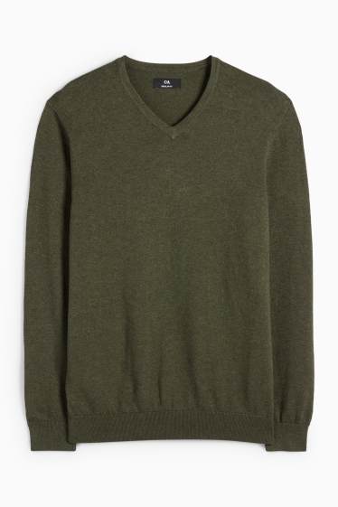Herren - Set - Pullover mit V-Ausschnitt und Businesshemd - 2 teilig - dunkelgrün