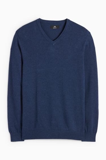 Herren - Set - Pullover mit V-Ausschnitt und Businesshemd - 2 teilig - dunkelblau