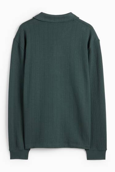 Pánské - Polokošile - relaxed fit - strukturovaná - tmavozelená
