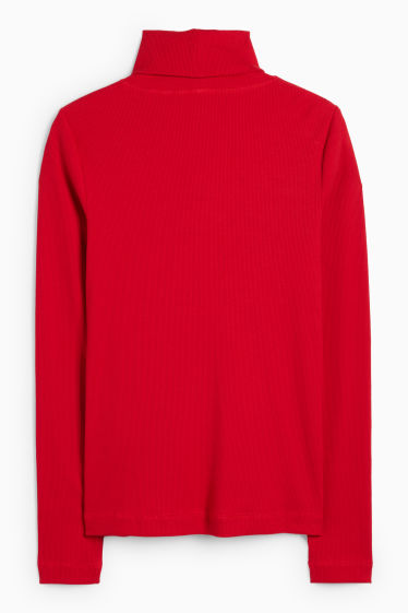 Women - Turtleneck top - ribbed - red