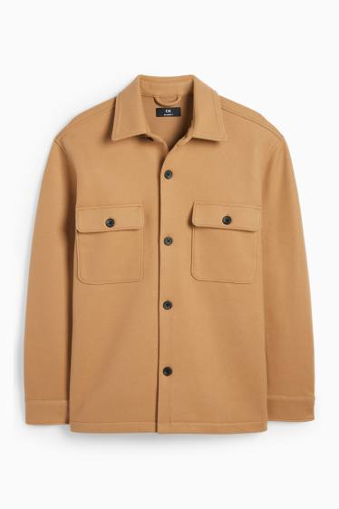 Heren - Overhemdjas - relaxed fit - kent - lichtbruin