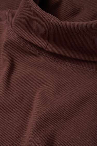 Women - Turtleneck top - ribbed - dark brown