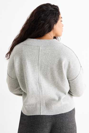 Donna - Maglione con scollo a V - grigio chiaro melange