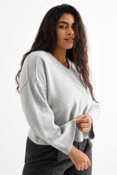 Donna - Maglione con scollo a V - grigio chiaro melange