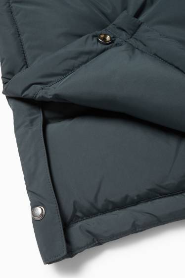 Women - Quilted coat with hood - water-repellent - dark gray