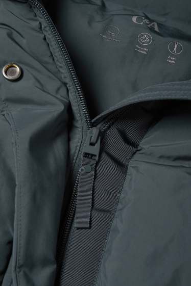 Women - Quilted coat with hood - water-repellent - dark gray