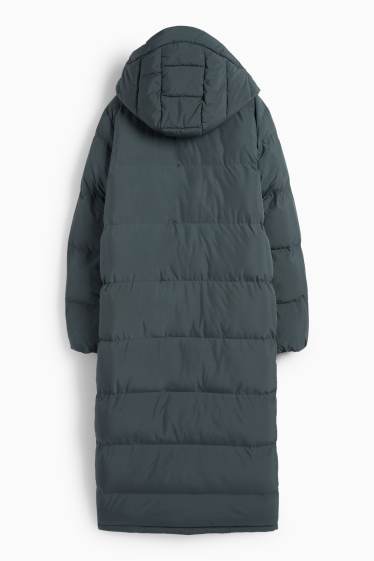 Women - Quilted coat with hood - water-repellent - dark gray