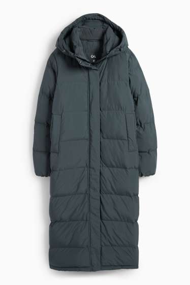Women - Quilted coat with hood - water-repellent - dark gray