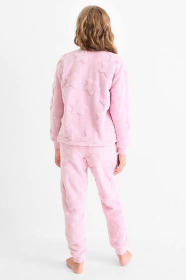 Kinderen: meisjes - Sterren - winterpyjama - 2-delig - fuchsiarood