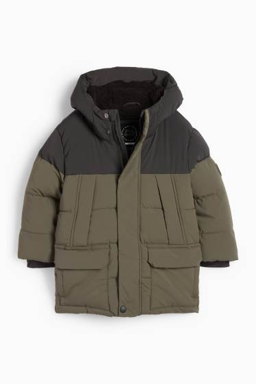 Děti - chlapci - Prošívaná bunda s kapucí - khaki