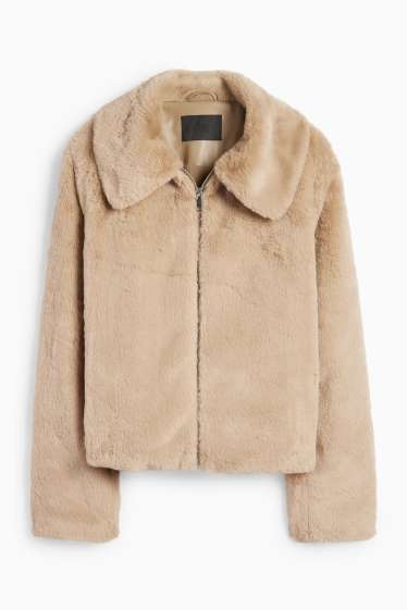 Dames - Jas van imitatiebont - beige