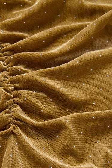 Femmes - Robe Bodycon en velours avec pierres de strass - jaune moutarde