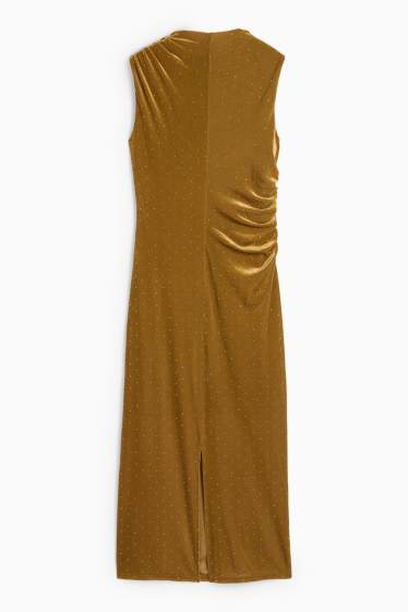 Femmes - Robe Bodycon en velours avec pierres de strass - jaune moutarde