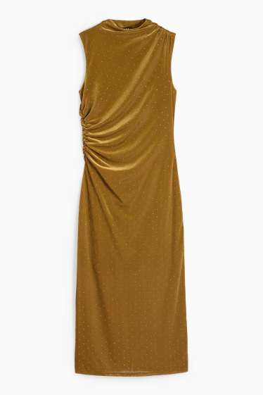 Femmes - Robe Bodycon en velours avec pierres de strass - jaune moutarde
