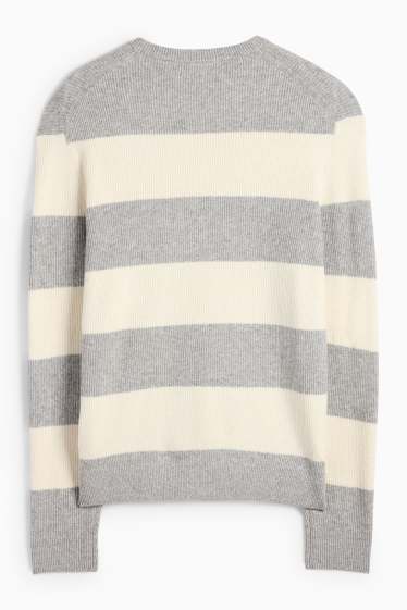 Men - Jumper - ribbed - striped - gray / beige