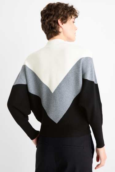 Women - Jumper - ribbed - gray / black