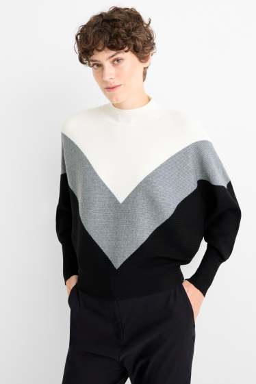 Women - Jumper - ribbed - gray / black