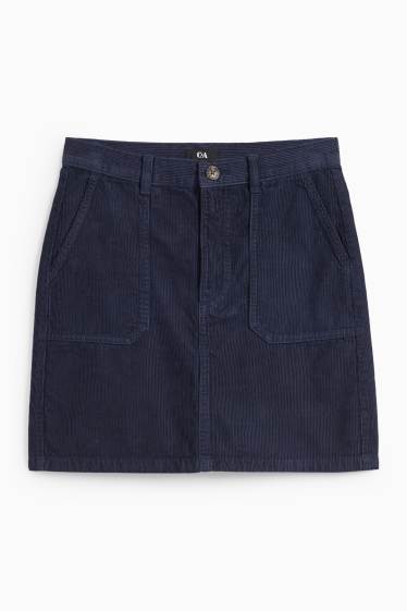 Femmes - Mini-jupe en velours côtelé - bleu foncé