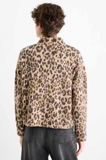 Damen - Sweatshirt - Leo-Print - schwarz / beige