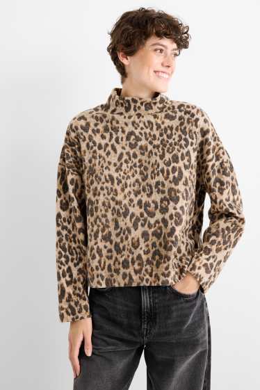 Damen - Sweatshirt - Leo-Print - schwarz / beige