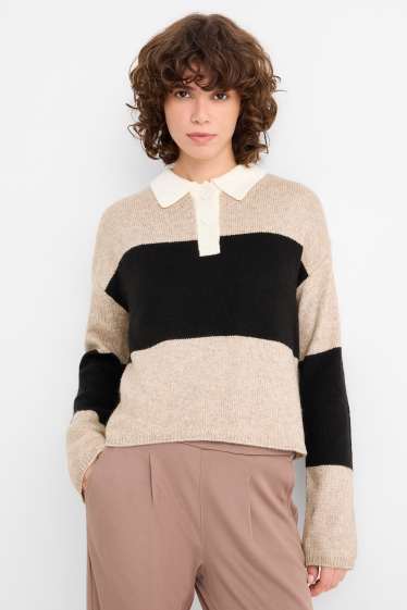Women - Jumper - striped - black / beige