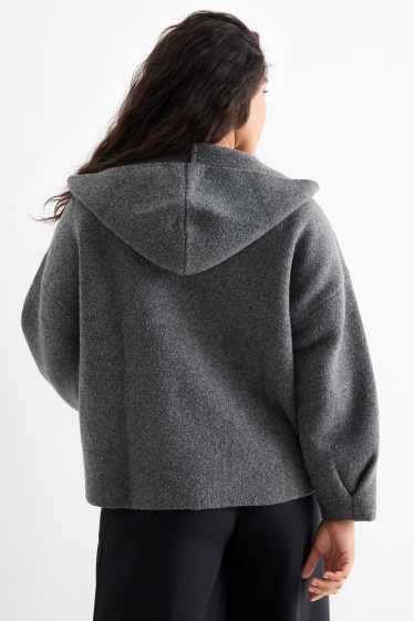 Women - Cardigan with hood - dark gray