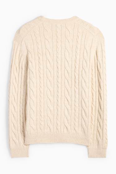 Men - Jumper - cable knit pattern - light beige
