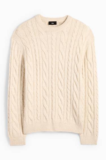 Men - Jumper - cable knit pattern - light beige