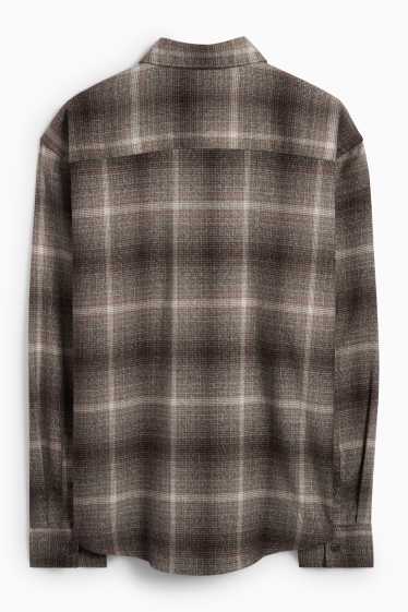 Bărbați - Cămașă din flanel - relaxed fit - guler Kent - în carouri - maro