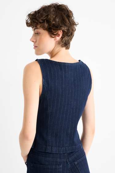 Damen - Jeans-Weste - tailliert - Nadelstreifen - dunkeljeansblau