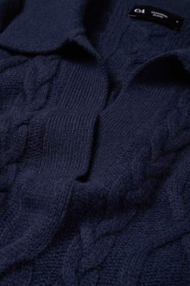 Femmes - Pull à col V contenant du cachemire - laine mélangée - bleu foncé