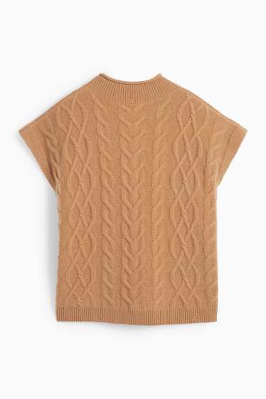 Damen - Strickpullover mit Kaschmir-Anteil - kurzarm - Woll-Mix - hellbraun