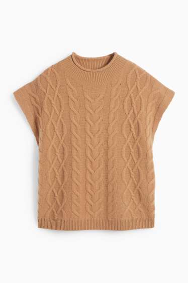 Damen - Strickpullover mit Kaschmir-Anteil - kurzarm - Woll-Mix - hellbraun