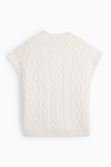 Damen - Strickpullover mit Kaschmir-Anteil - kurzarm - Woll-Mix - cremeweiß